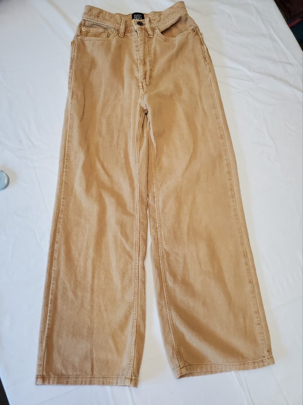 BDG Urban Outfitters Wide Leg Corduroy Pants Tan Washed High Rise Womens 24